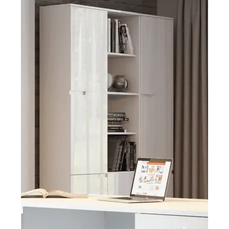 Buy Malton Tall Narrow Bookcase – Matt White Finish with 3 White Gloss Doors, 4 from Furnituretta