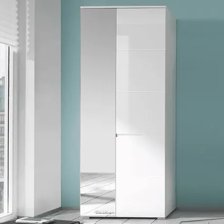 Buy Malton Slim Wardrobe – White Gloss Front with Mirrored Door and Matt White Frame from Furnituretta