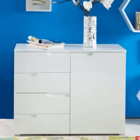 Buy Malton Narrow Sideboard Cabinet – White Gloss Fronts with Matt White Frame, 3 from Furnituretta