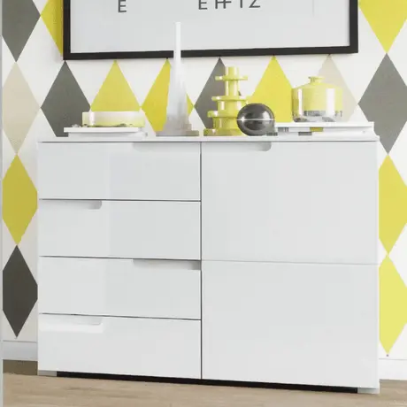 Buy Malton Narrow Sideboard Cabinet – White Gloss Fronts with Matt White Frame, 2 from Furnituretta