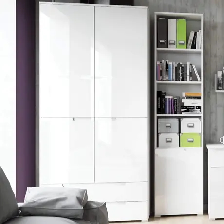 Buy Malton Sleek Design Wardrobe – White Gloss Fronts with Matt White Frame and Handleless Finish from Furnituretta
