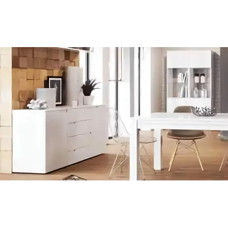 Buy Malton Wide Sideboard Cabinet – White Gloss Fronts with Matt White Frame, 4 from Furnituretta