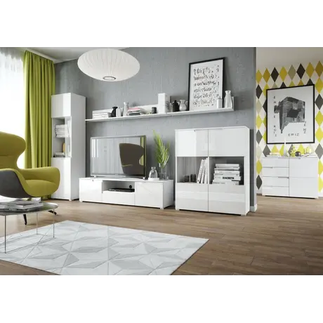 Buy Malton TV Cabinet Unit – White High Gloss Fronts with Matt White Frame, 5 from Furnituretta