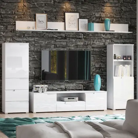 Buy Malton TV Cabinet Unit – White High Gloss Fronts with Matt White Frame, 2 from Furnituretta