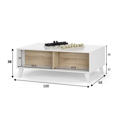 Buy Cannock Coffee Table – Oak Effect & White Finish with Lift-Up Storage, 2 from Furnituretta