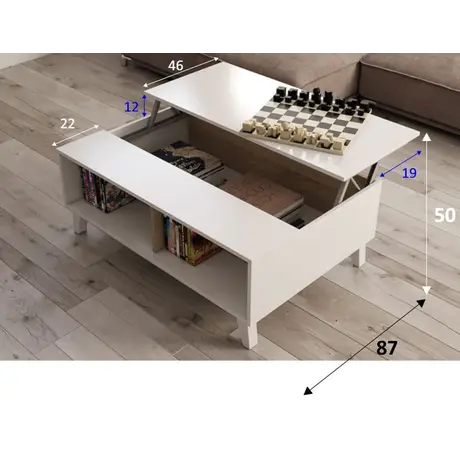 Buy Cannock Coffee Table – Oak Effect & White Finish with Lift-Up Storage, 4 from Furnituretta