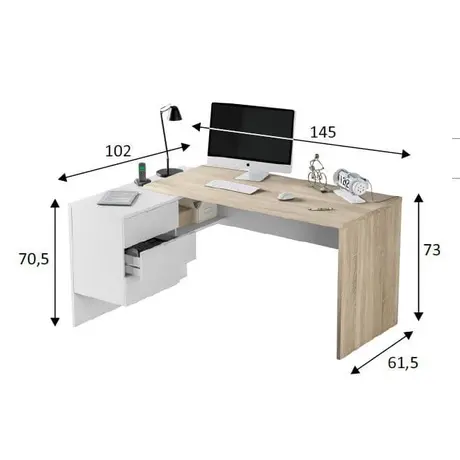 Buy Corby L-Shaped Computer Desk – Oak and White Finish with 2 Drawers and Shelf, 6 from Furnituretta