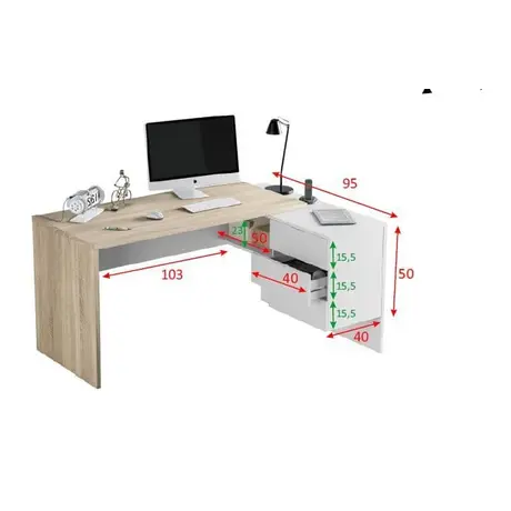 Buy Corby L-Shaped Computer Desk – Oak and White Finish with 2 Drawers and Shelf, 7 from Furnituretta