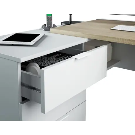 Buy Corby L-Shaped Computer Desk – Oak and White Finish with 2 Drawers and Shelf, 9 from Furnituretta