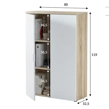 Buy Corby Office Storage Cupboard – Oak and White Finish with 2 Doors and Shelves, 3 from Furnituretta