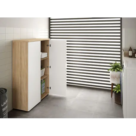 Buy Corby Office Storage Cupboard – Oak and White Finish with 2 Doors and Shelves, 4 from Furnituretta