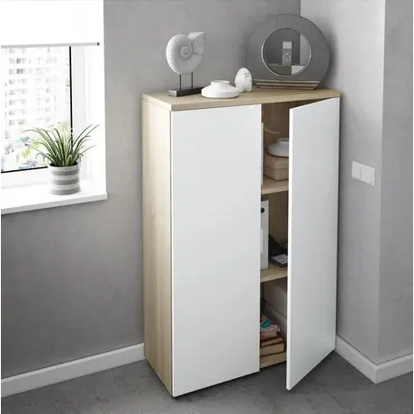 Buy Corby Office Storage Cupboard – Oak and White Finish with 2 Doors and Shelves, 2 from Furnituretta