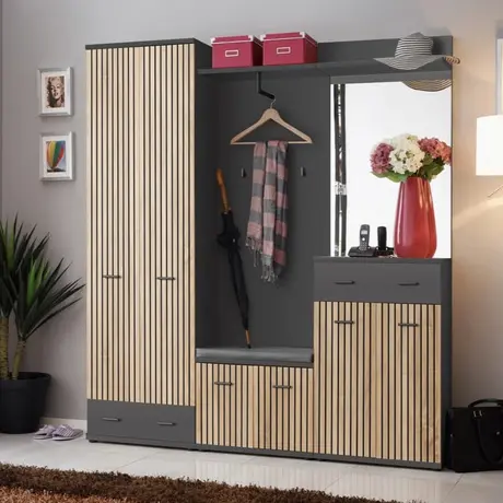 Buy Marco Tall Hallway Cabinet – Oak Artisan & Anthracite Finish with Hinged Doors, 2 from Furnituretta