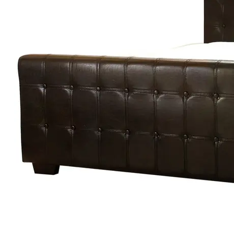 Buy Dakar Button PU Double Bed – Brown Faux Leather Finish, Colour: Brown, Size: Double, 3 from Furnituretta