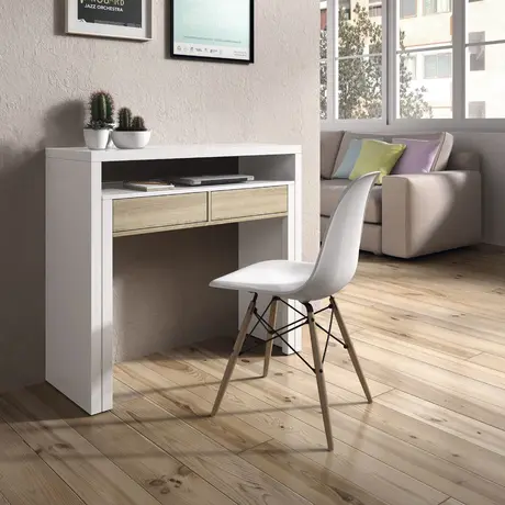 Buy Epsom Computer Writing Desk – White & Oak Finish with Reversible Legs and 2 Drawers, 2 from Furnituretta