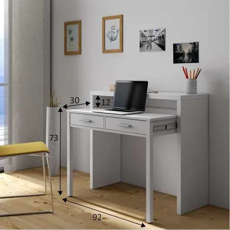 Buy Epsom Computer Writing Desk – White & Oak Finish with Reversible Legs and 2 Drawers, 4 from Furnituretta