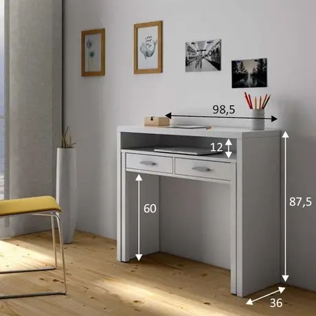 Buy Epsom Computer Writing Desk – White & Oak Finish with Reversible Legs and 2 Drawers, 5 from Furnituretta