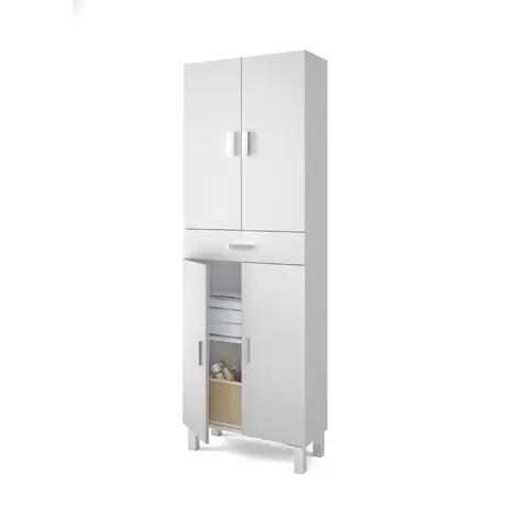 Buy Mole Tall Bathroom Cupboard – White Soft Gloss Finish with Metal Feet, 3 from Furnituretta