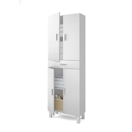 Buy Mole Tall Bathroom Cupboard – White Soft Gloss Finish with Metal Feet, 4 from Furnituretta