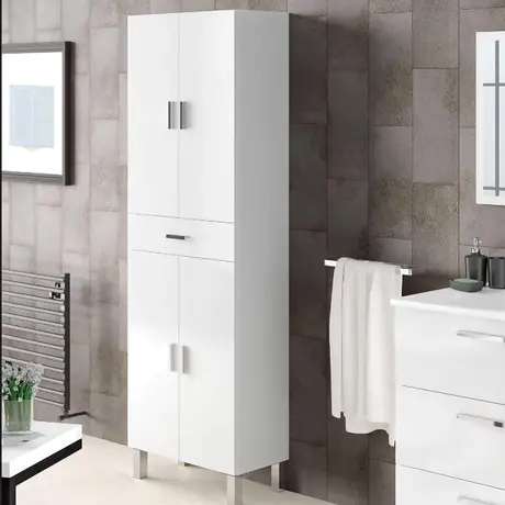 Buy Mole Tall Bathroom Cupboard – White Soft Gloss Finish with Metal Feet from Furnituretta
