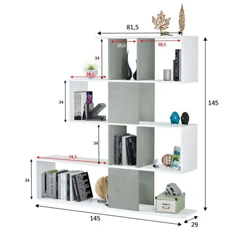 Buy Walsall Bookcase – White and Concrete Grey Finish with Wide Shelving, 3 from Furnituretta