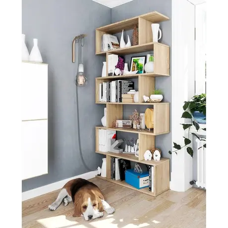 Buy Arun Tall Bookcase – Oak Effect Finish with Slim Shelving Design, 4 from Furnituretta