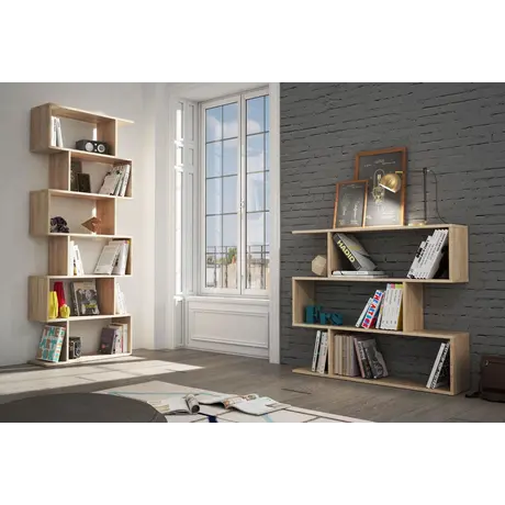 Buy Arun Tall Bookcase – Oak Effect Finish with Slim Shelving Design, 5 from Furnituretta