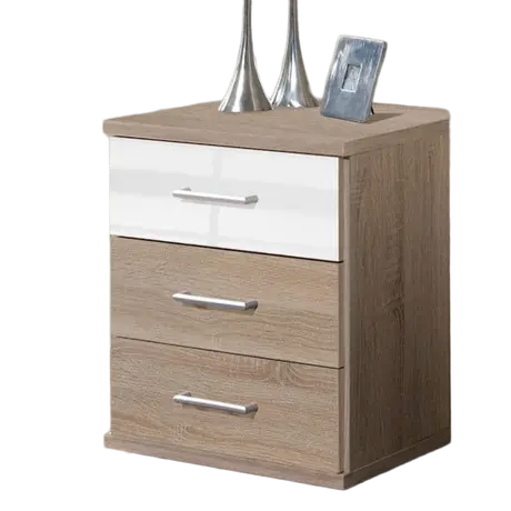 Buy Selby Bedside Cabinet – White Gloss & Oak Effect with 3 Drawers, 2 from Furnituretta