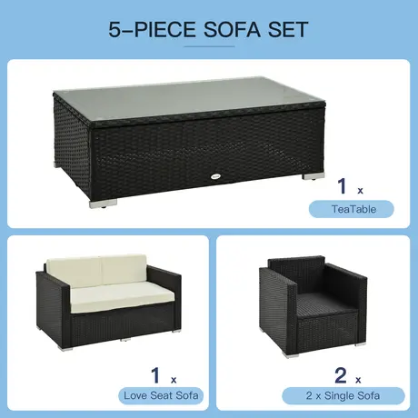 Buy Outsunny 4-Seater Rattan Sofa Set Garden Rattan Furniture, 6 from Furnituretta