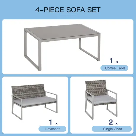 Buy Outsunny 4-Seater Rattan Garden Furniture Set 2 Single Sofa, 4 from Furnituretta