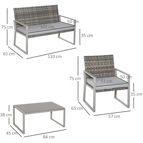 Buy Outsunny 4-Seater Rattan Garden Furniture Set 2 Single Sofa, 3 from Furnituretta