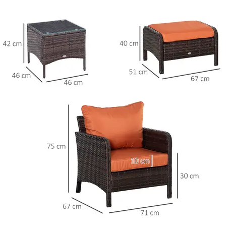 Buy Outsunny 5 Pcs PE Rattan Garden Furniture Set, 2 Armchairs, 3 from Furnituretta