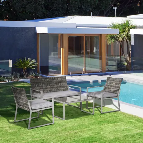 Buy Outsunny 4-Seater Rattan Garden Furniture Set 2 Single Sofa, 2 from Furnituretta