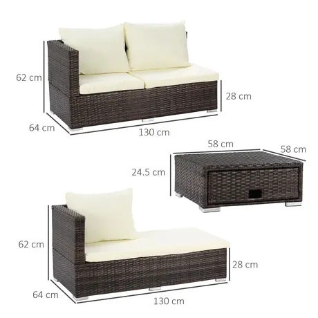 Buy Outsunny 4-Seater Rattan Garden Furniture Storage Sofa Set, 3 from Furnituretta