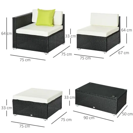 Buy Outsunny 4-Seater Garden Rattan Furniture Outdoor Sectional, 3 from Furnituretta