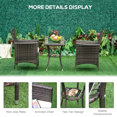Buy Outsunny Garden Outdoor Rattan Furniture Bistro Set 3 PCs, 6 from Furnituretta