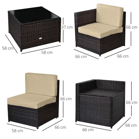 Buy Outsunny 6-Seater Garden Rattan Furniture Patio Sofa, 3 from Furnituretta