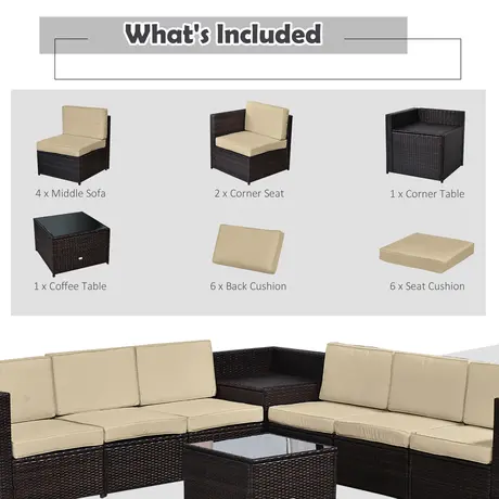 Buy Outsunny 6-Seater Garden Rattan Furniture Patio Sofa, 6 from Furnituretta
