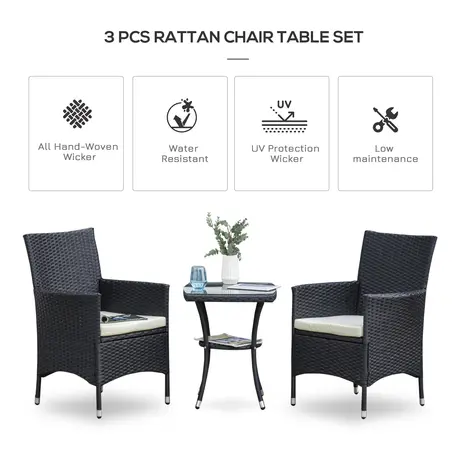 Buy Outsunny Garden Outdoor Rattan Furniture Bistro Set 3 PCs, 4 from Furnituretta