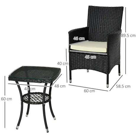 Buy Outsunny Garden Outdoor Rattan Furniture Bistro Set 3 PCs, 3 from Furnituretta