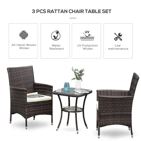 Buy Outsunny Garden Outdoor Rattan Furniture Bistro Set 3 PCs, 4 from Furnituretta