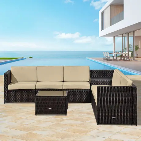 Buy Outsunny 6-Seater Garden Rattan Furniture Patio Sofa, 2 from Furnituretta