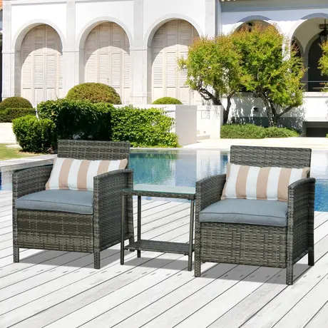 Buy Outsunny Garden Rattan Furniture 3 Pieces Patio Bistro Set, 2 from Furnituretta