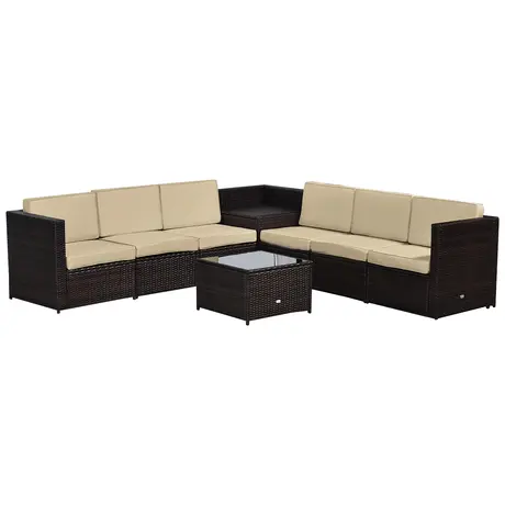 Buy Outsunny 6-Seater Garden Rattan Furniture Patio Sofa from Furnituretta