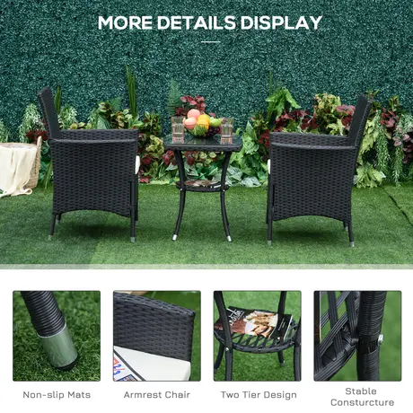 Buy Outsunny Garden Outdoor Rattan Furniture Bistro Set 3 PCs, 6 from Furnituretta