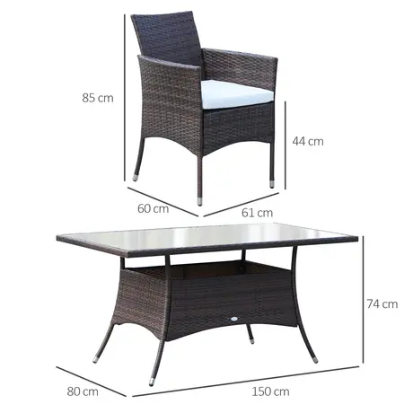 Buy Outsunny 6-Seater Rattan Garden Furniture Dining Set 6-seater, 3 from Furnituretta