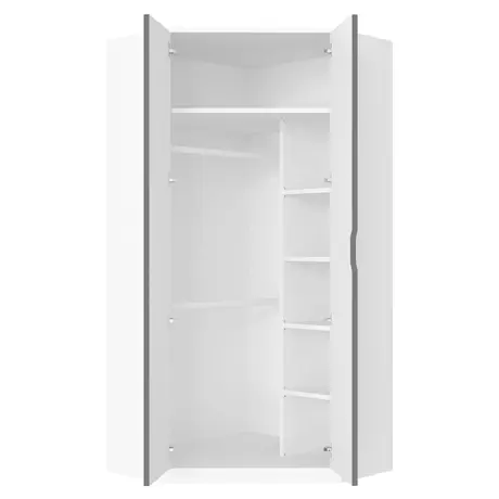 Buy Lydd Corner 2 Door Mirrored Wardrobe – Matt White Finish with Shelves & Hanging Rails, 2 from Furnituretta