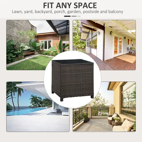 Buy Outsunny Rattan Garden Furniture Side Table Patio Frame Tempered Glass, 6 from Furnituretta