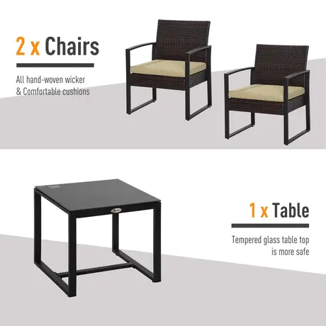 Buy Outsunny PE Rattan Garden Furniture 3 pcs Patio Bistro Set, 5 from Furnituretta