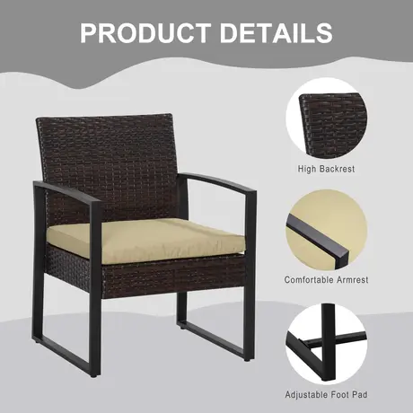 Buy Outsunny PE Rattan Garden Furniture 3 pcs Patio Bistro Set, 6 from Furnituretta